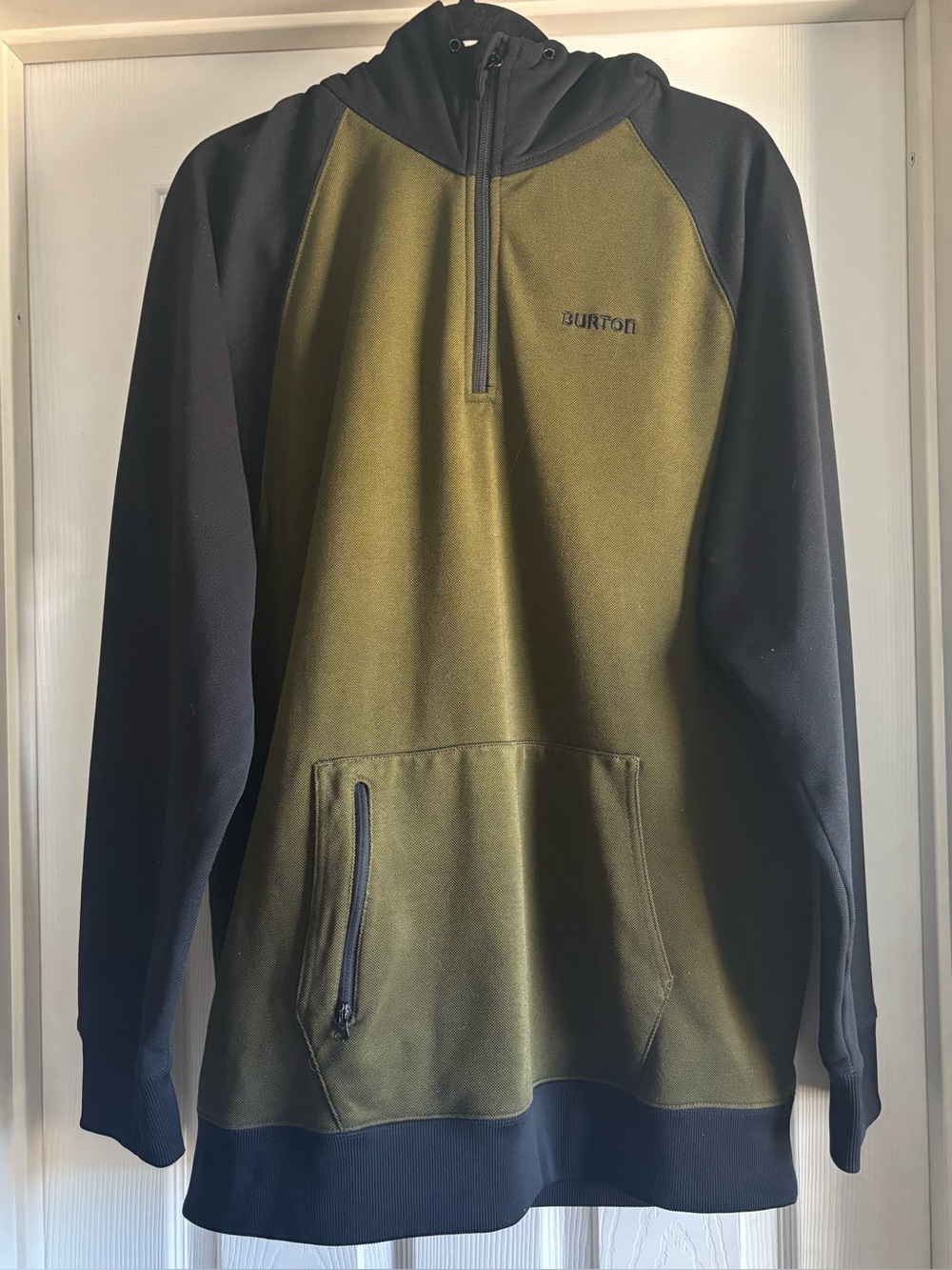Burton Snowboards Dry Ride Olive and Black Half-Zip Hoodie - Size Large